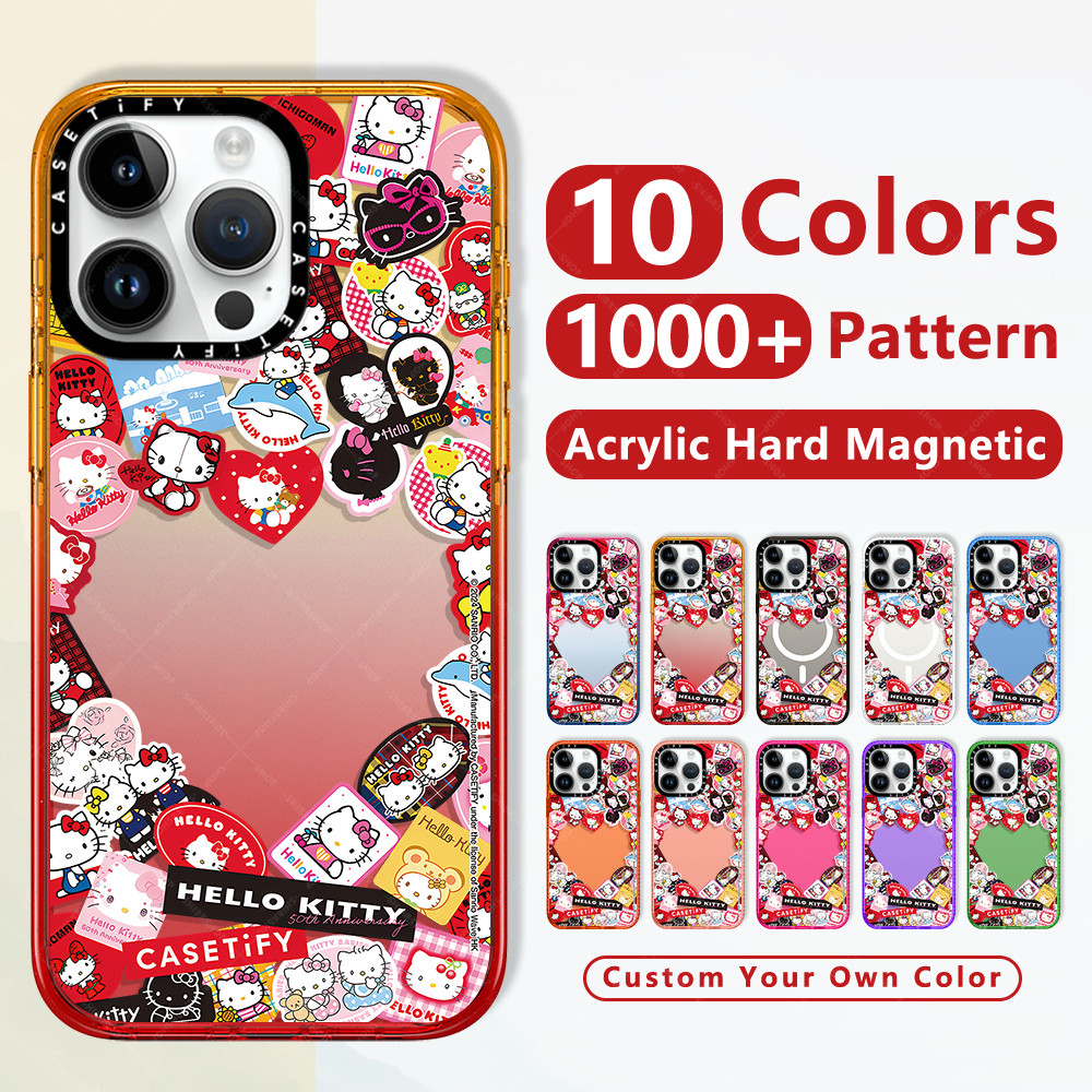 แฟชั่นกันกระแทกใสแข็งใสไอโฟนแม่เหล็กชาร์จได้caseเคสน่ารัก Hello Kitty 50th Anniversary สติกเกอร์กรอบสําหรับ Iphone 16 Pro 14 Pro Max 12 13 15 Plusหรูหราคุณภาพสูงยี่ห้อป้องกันสีเหลืองฝาปิดใสขอบเรียบแข็งปกป้องโทรศัพท์มือถืออุปกรณ์เสริมสำหรับ Tify