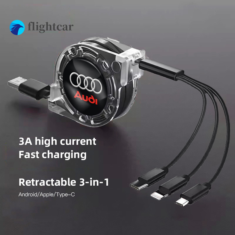 3 In 1 Micro USB Type C สายชาร์จ Multi Charger สําหรับ Audi A1 A2 A3 A4 A5 A6 A7 A8 Q1 Q2 Q3 Q4 Q5 Q