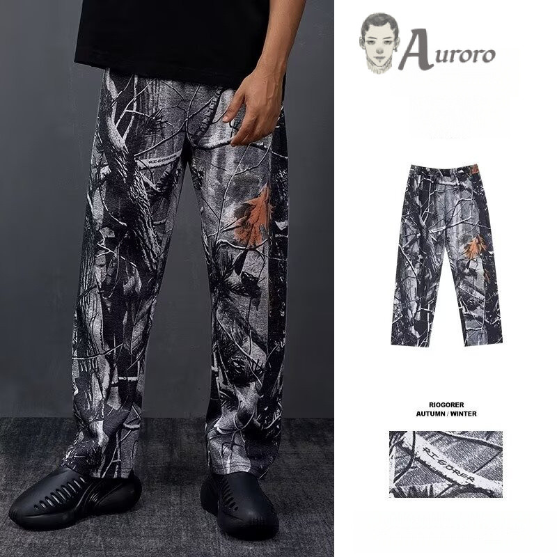 Aesthetic High Street Straight Cut Pants สําหรับผู้ชายเทรนด์แฟชั่นกางเกงบาสเก็ตบอลลําลองสไตล์เกาหลีก