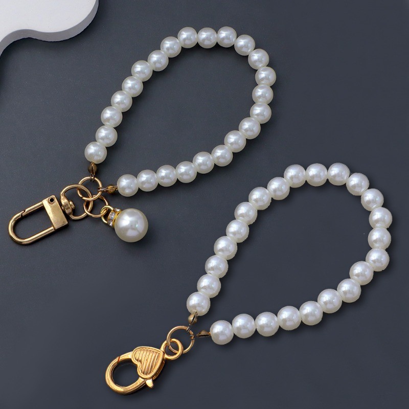 แฟชั่นเลียนแบบเพิร์ล KeyChains Anti-los โทรศัพท์ Lanyards พวงกุญแจผู้หญิงกระเป๋าถือจี้เครื่องประดับ