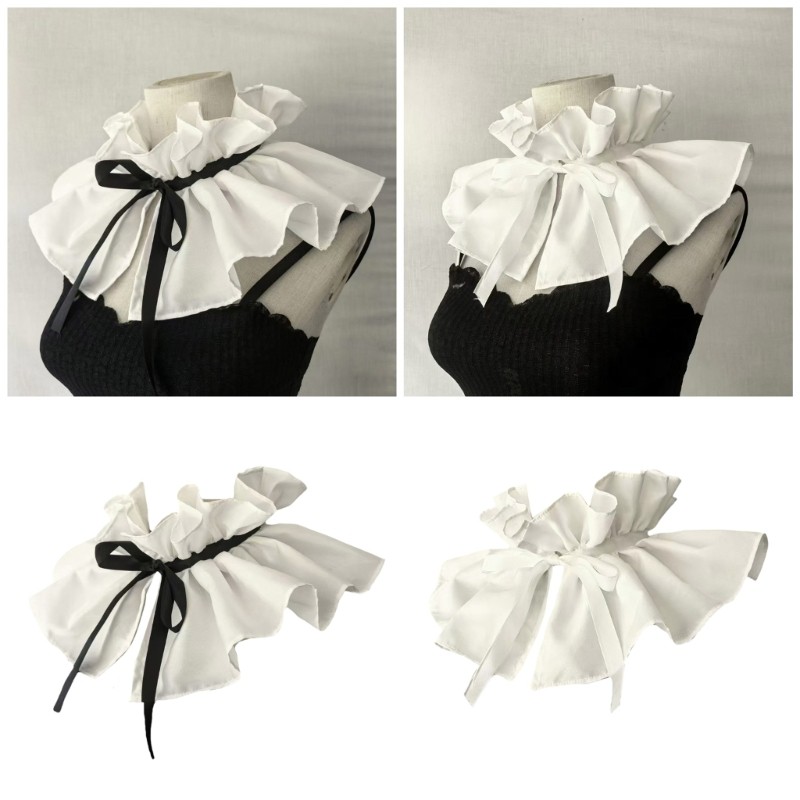 SPT* Vintage Victorian Ruffle Faux Collar Ribbon Bows Elegant Women คอจีบ Ruff