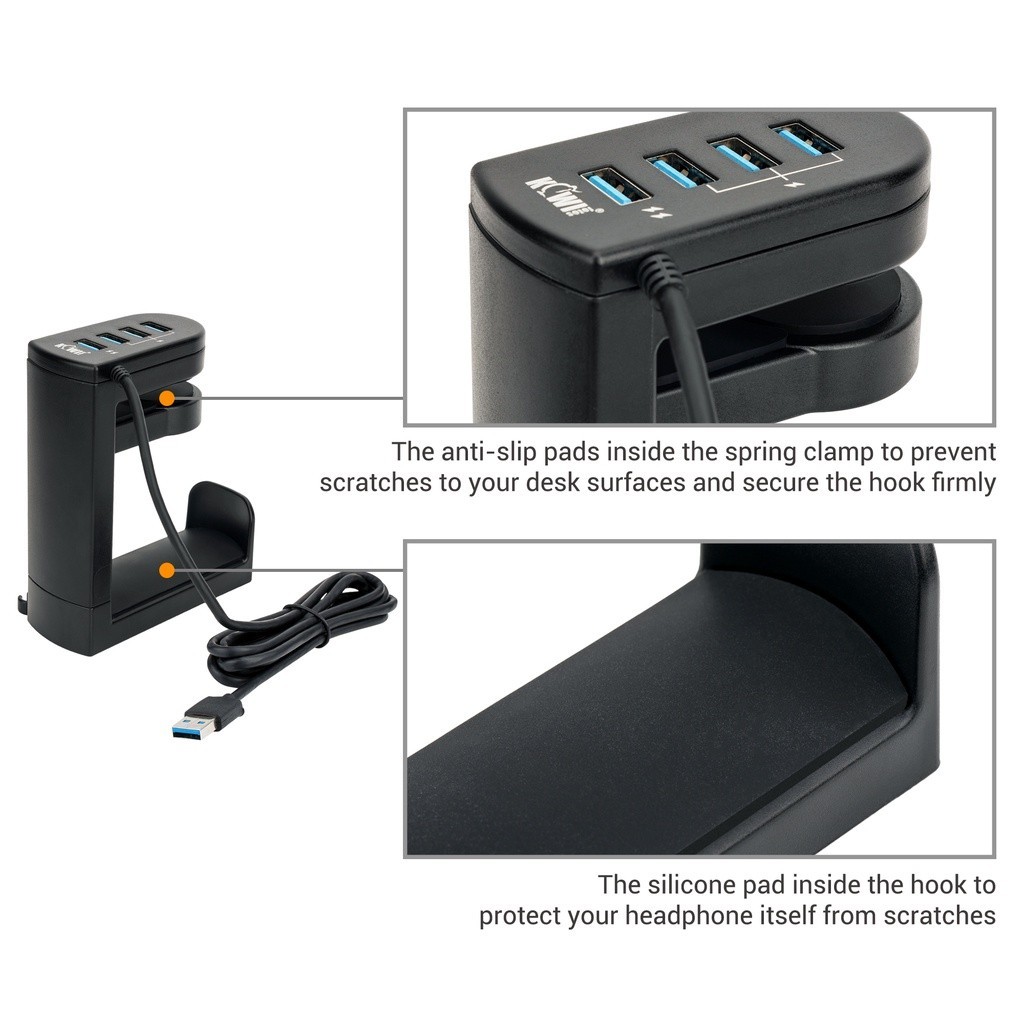 (ส่งจากไทย) Kiwifotos Headset Hook ที่แขวนหูฟัง ที่วางหูฟัง พร้อม USB 3.0 สำหรับติดมุมจอ ขอบโต๊ะ ราคา ถูกที่สุด ดีลบีเคเค แกลเลอรีภาพที่ 8