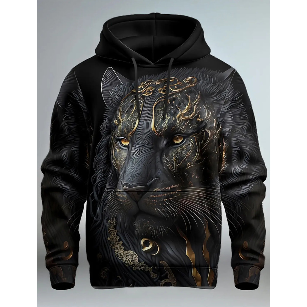 กราฟิกสิงโตผู้ชายแฟชั่น 3D พิมพ์ Hoodie Streetwear Hoodies แขนยาว Hooded พิมพ์ด้านหน้ากระเป๋าฤดูใบไม้ผลิ Hoodie เสื้อกันหนาว