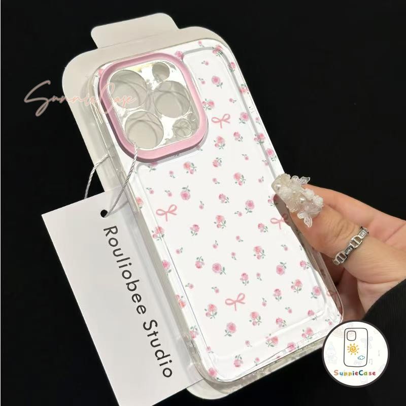 เคส โรแมนติก เคสไอโฟน แฟนซี ง่าย ๆ IPhone11 7 Plus 12 13 15 14 Pro Max XS XR X Max 8 Plus SE 2020 โบว์สีชมพู ทิวลิป เคส