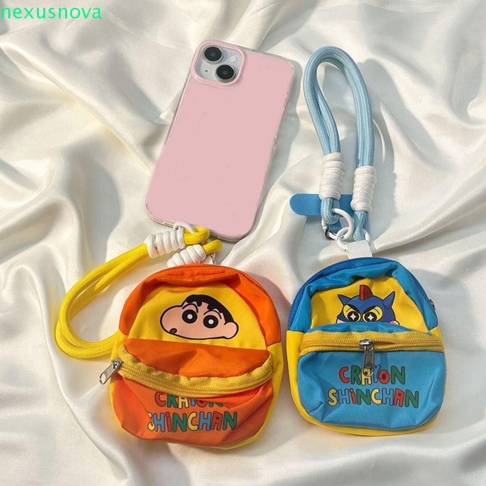 Nexusnova กระเป๋าใส่เหรียญขนาดเล็ก, กุญแจรถ Anti Loss Crayon Shin Chan Keyhain, Kawaii กระเป๋าเป้สะพายหลังที่ทนทานแขวนถุงเก็บเด็ก