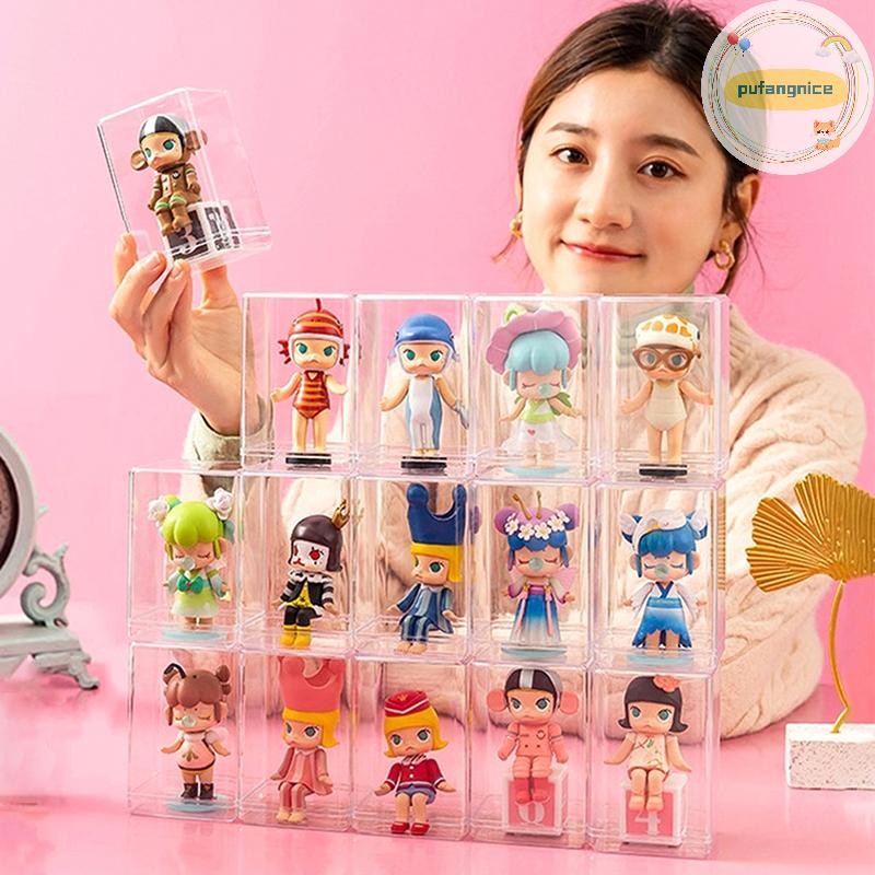 Pufangnice 1 PC รูปตุ๊กตากล่องแสดงขนาดเล็กกล่องเก็บฝุ่นกล่องป้องกันกรณีตู้โชว์โปร่งใส Organizer ชั้นวางจอแสดงผล TH