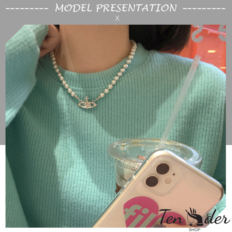 COD-ส่งเร็วจากไทย🎀แฟชั่นดาวเสาร์สร้อยคอมุกออกแบบความรู้สึกโซ่ไหปลาร้าเฉพาะกลุ่มสร้อยคอผู้หญิงระดับไฮเอนด์-Tender