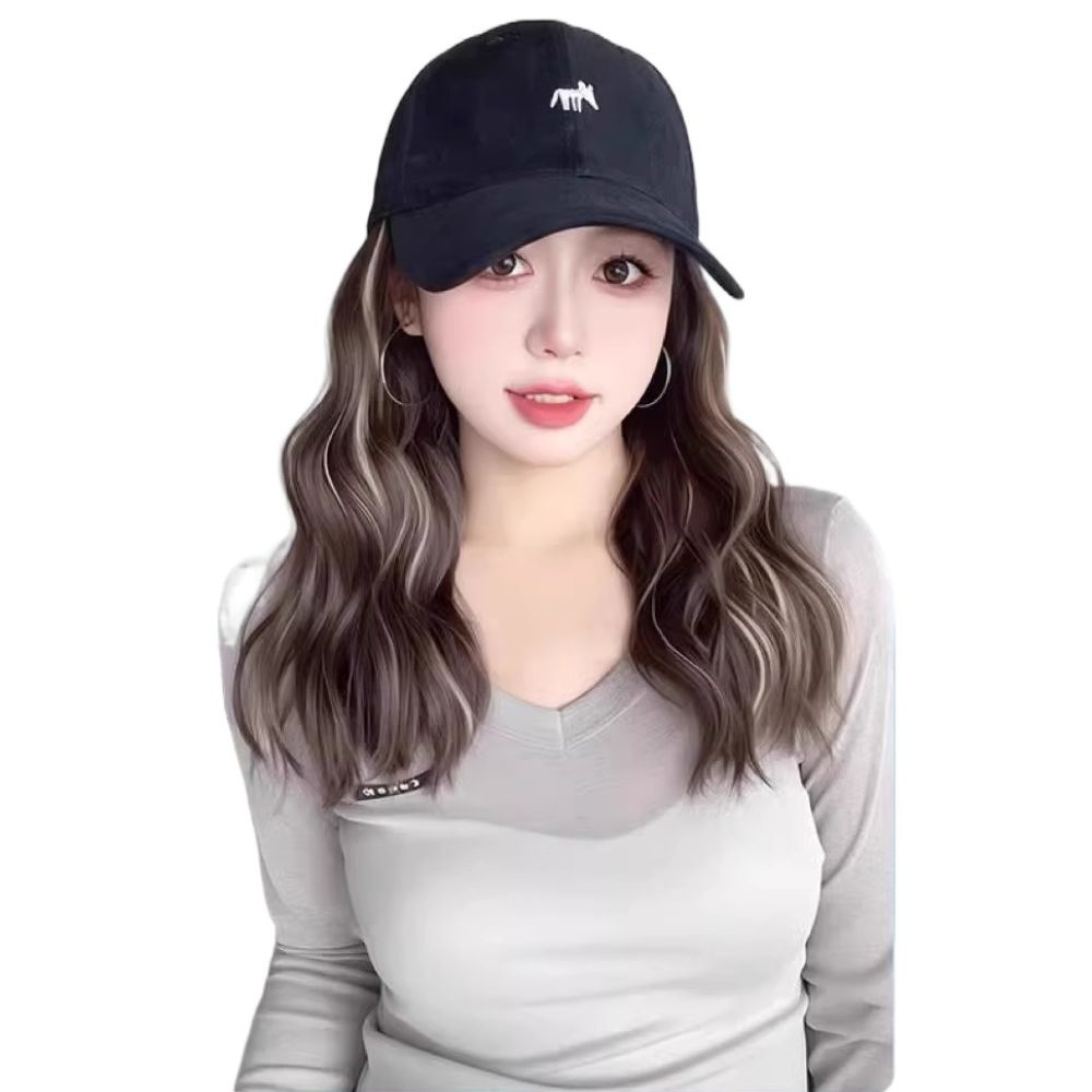 ฮิลาริโอ หมวกเบสบอลพร้อมวิกผม, ชิ้นเดียวไฮไลท์สีบลอนด์ผมยาวหยัก,แฟชั่นแฮร์พีชสไตล์เกาหลีระบายอากาศปรับหมวกวิกผมผู้หญิง - รูปที่ 3