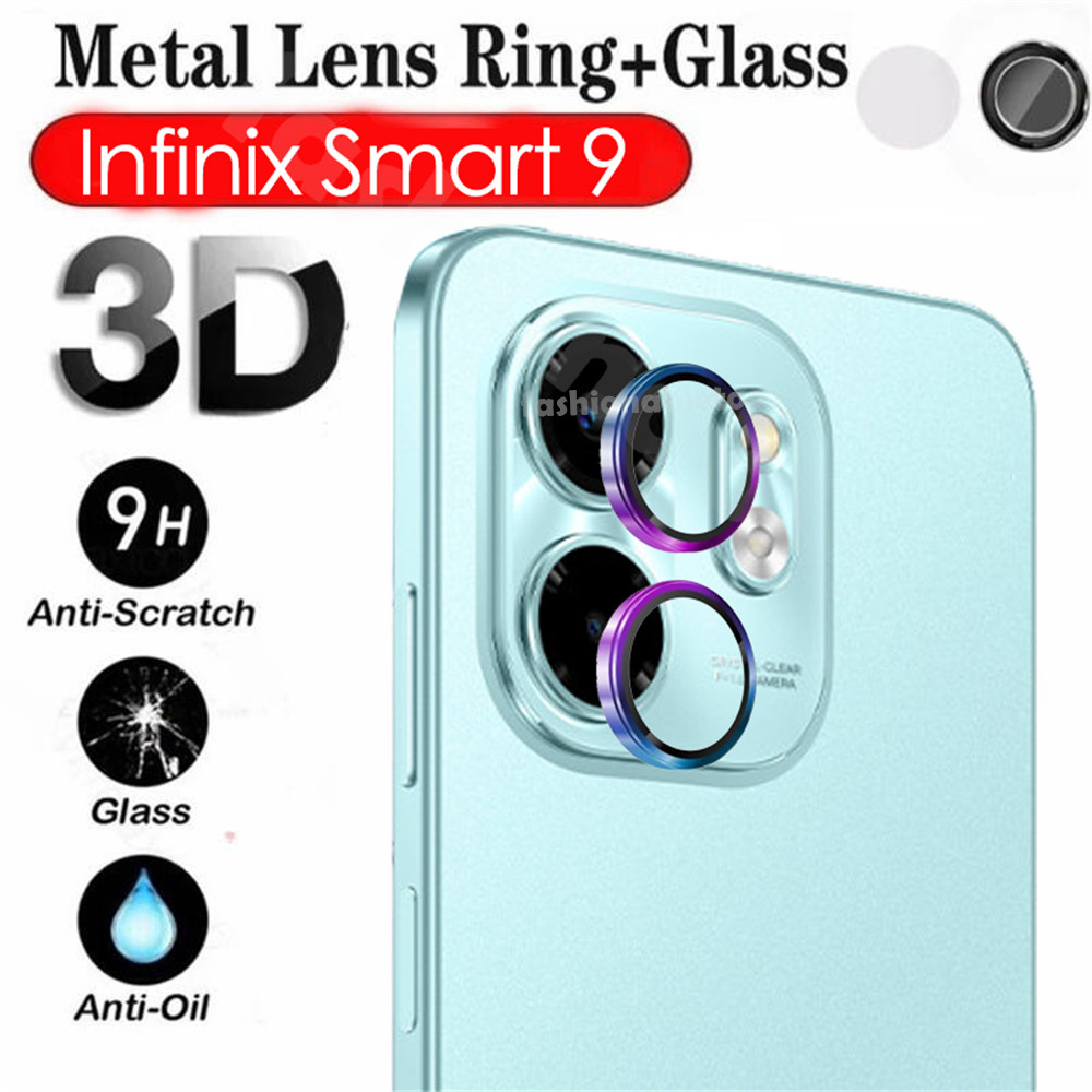 แหวนโลหะกล้องเลนส์ป้องกันฟิล์มสําหรับInfinix Smart 9 8 pro 10 plus 9pro 8plus 8HD 10plus Smart9 pro Smart9pro Smart8pro Smart10plusกระจกนิรภัยคลุมทั้งหมดฟิล์มป้องกัน
