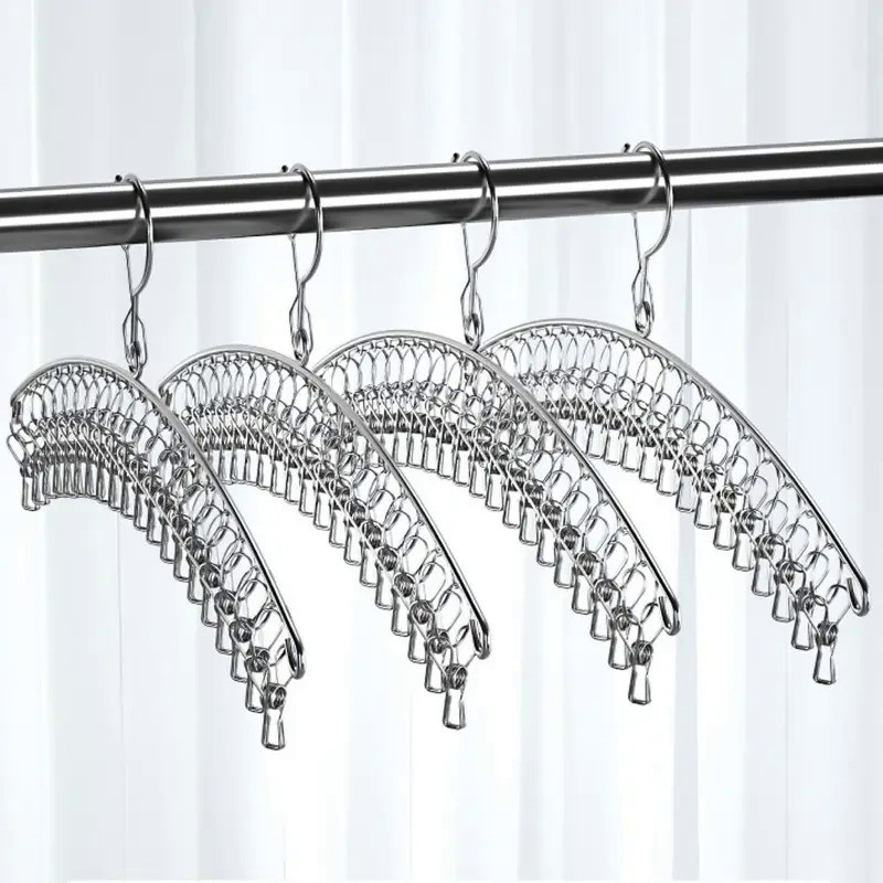 10 Clips Windproof Clothes Drying Hanger Clothing Rack Stainless Steel Sock Laundry Airer Hanger Und