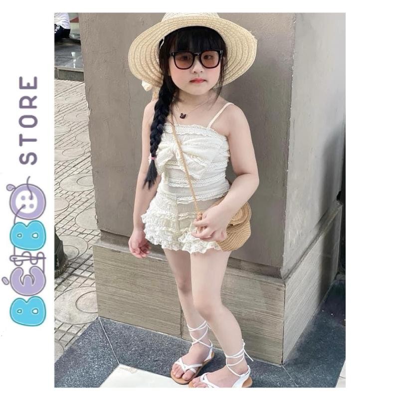 ชุดเสื้อคล้องคอและกางเกงลูกไม้สําหรับเด็กทารกสุดน่ารักสําหรับสวมใส่ในฤดูร้อนที่ใช้งานอยู่