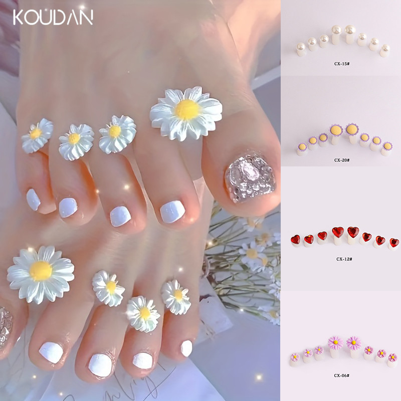 เครื่องมือทําเล็บ เครื่องมือทําเล็บ เครื่องแยกนิ้วเท้า ซิลิโคนอ่อนนุ่มน่ารัก ตัวแยกนิ้ว เท้า เล็บ ฟองน้ํา คลิป เดซี่ ดอกไม้ ไข่มุก ดอกทานตะวัน 8 ชิ้น คูดัน