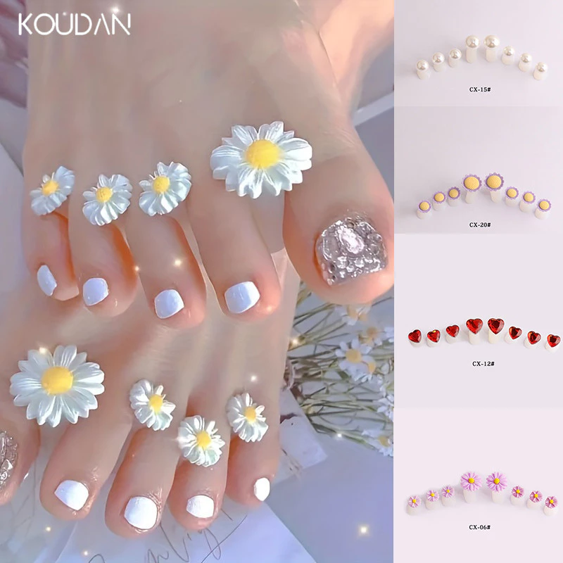 เครื่องมือทําเล็บ เครื่องมือทําเล็บ เครื่องแยกนิ้วเท้า ซิลิโคนอ่อนนุ่มน่ารัก ตัวแยกนิ้ว เท้า เล็บ ฟองน้ํา คลิป เดซี่ ดอกไม้ ไข่มุก ดอกทานตะวัน 8 ชิ้น คูดัน