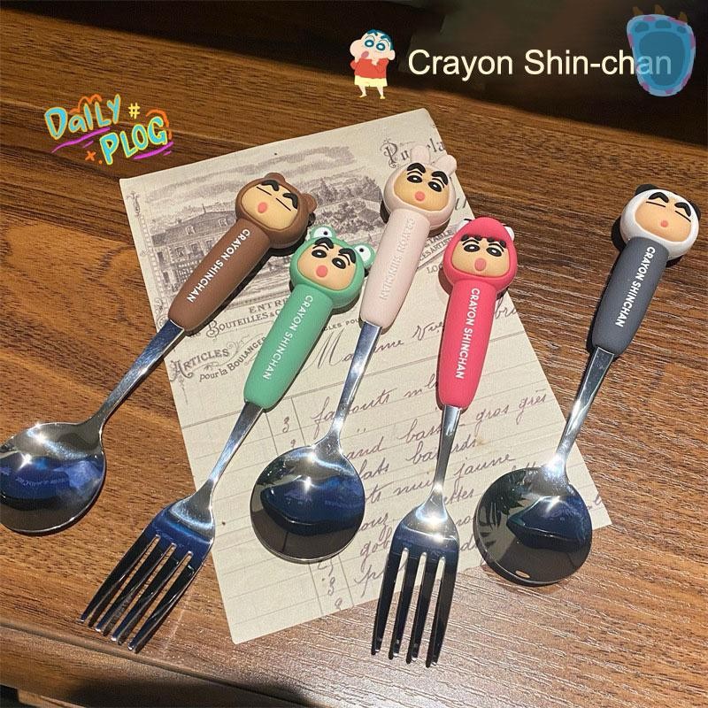 [PA] ชุดช้อนและส้อมสแตนเลสเครยอนชินจังชุดช้อนส้อมที่สะดวกเด็กนักเรียนการ์ตูนช้อนและส้อม TH