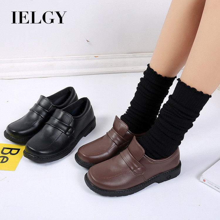 IELGY รองเท้าโลฟเฟอร์หัวกลมเครื่องแบบญี่ปุ่นรองเท้าสไตล์ความสดใสโลลิต้าสีดําสีน้ําตาล เจเค ผู้หญิงส้นแบนสบาย