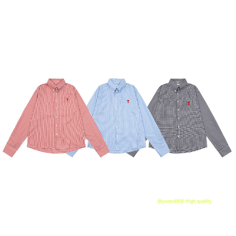 *** Hot *** สไตล์ใหม่ *** A **** mi ** Tie เสื้อคลาสสิกหัวใจเย็บปักถักร้อย Checkered Fine Workmanship ผู้ชายผู้หญิงสไตล์เดียวกันเสื้อแขนยาว