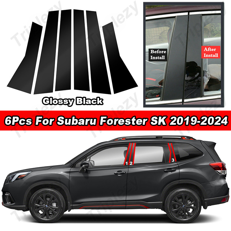 SUBARU 6 ชิ้นGlossyเปียโนสีดํา/คาร์บอนไฟเบอร์รถสติกเกอร์ประตูหน้าต่างTrimฝาครอบกลางBCเสาโพสต์PCวัสดุอัตโนมัติตกแต่งสําหรับSubaru Forester SK 2019 2020 2021 2022 2023 2024