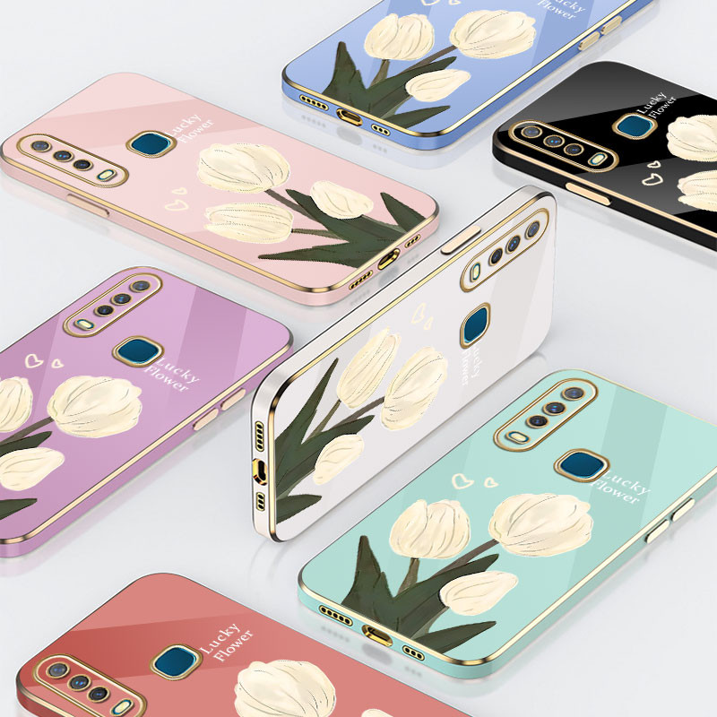 Shining electroplated ดอกทิวลิปสําหรับ OPPO A94 F11 F11 Pro F7 F9 RENO 4 4F 4 Lite 5 5F 5 Lite 8 Pro 2Z 2F Narzo 50A Prime ใช้งานได้จริง fall และ shook proof เคสโทรศัพท์