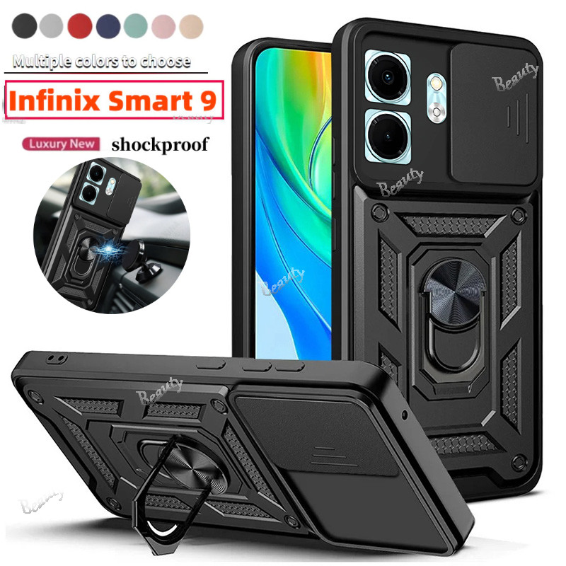 ปลอกสําหรับ Infinix Smart 9 8 Pro 9pro 8pro Smart9 9Smart Smart8pro Smart8 กันกระแทกเคสโทรศัพท์เกราะแหวนวงเล็บ Stent Push กล้องเลนส์ป้องกันปกหลัง InfinixSmart9 HD