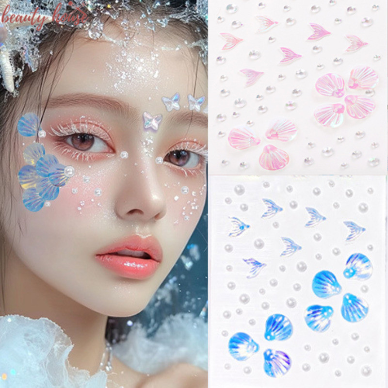 1/2 แผ่น 3D สีสันผีเสื้อคริสตัลเพชรสติกเกอร์ - DIY Eyes Body Rhinestones - Self-Adhesive ชั่วคราว Tattoo - แต่งหน้า Art Party ตกแต่ง - Face Shell Mermaid Patch