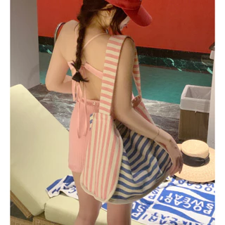 🤍ส่งไวจากไทย🤍ชุดว่ายน้ำ One-Piece วันพีช ถัก เกาหลี สีลูกกวาด เว้าเอว หวานละมุน Beach Swimwear