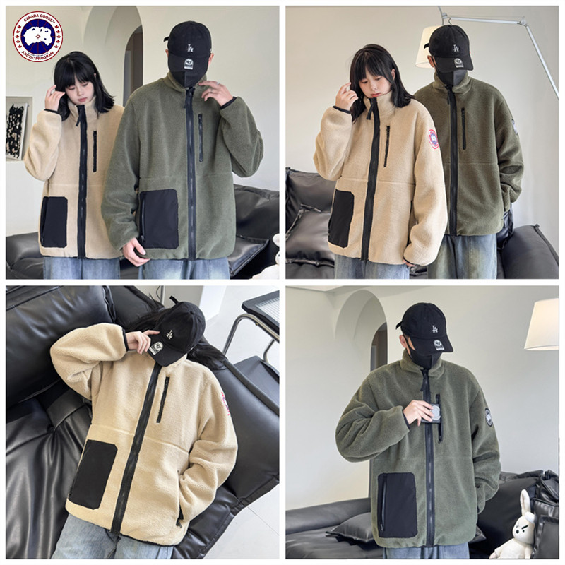 โลโก้ปัก Canada Goose 100% Original คู่ Lambskin แจ็คเก็ตฤดูหนาว Flannelette Coats Unisex