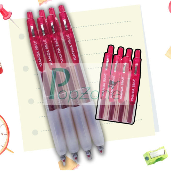 KIAN-DA ปากกาหมึกเจล 0.5 มม. U-Click (เคียนดะ) หมึกแดง (4ด้าม) น้ำหมึกเส้นคมชัดเขียนลื่น