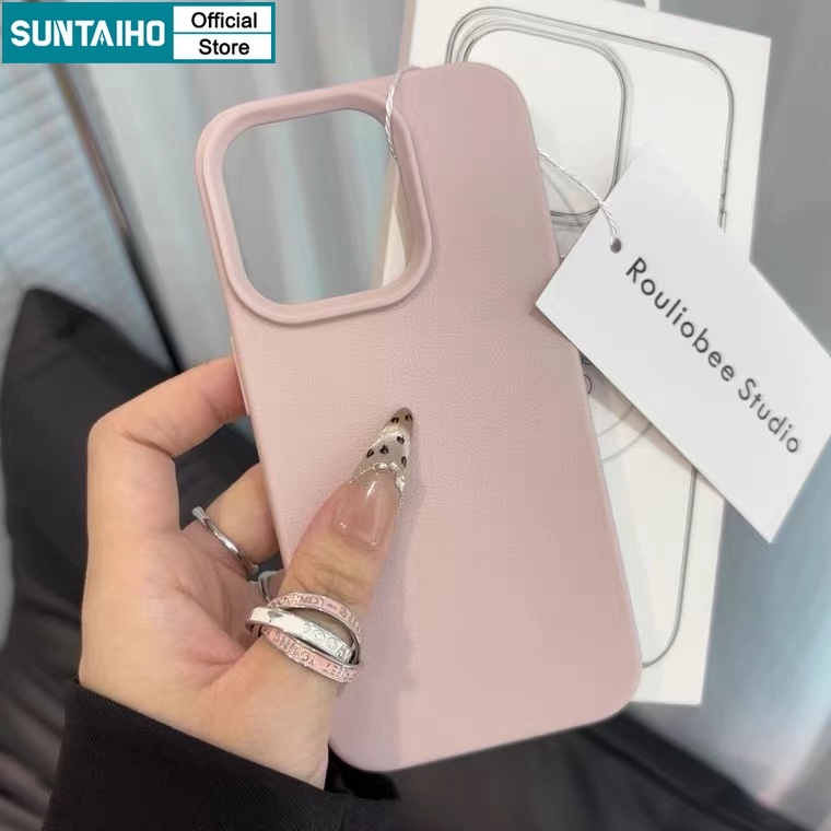 Suntaiho เคสไอโฟน แฟชั่นที่เรียบง่ายสีปลอกซิลิคอนนุ่มลิ้นจี่รูปแบบเคสโทรศัพท์ สําหรับ Iphone 16 15 14 12 13 11 Pro Max IP 15 Pro Max กันกระแทกปกหลัง