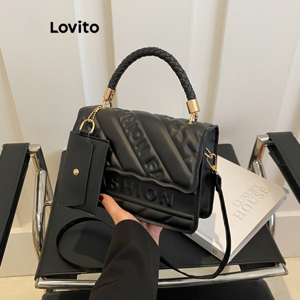 Lovito กระเป๋าสะพายลายนูนธรรมดาแบบสบาย ๆ กระเป๋าจดหมายเนื้อด้านกระเป๋าสะพายขนาดเล็กสำหรับผู้หญิง LFA51612