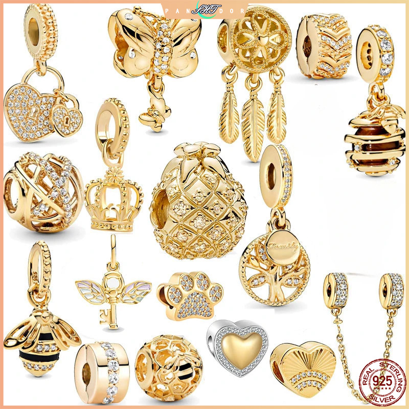 จี้เงินสเตอร์ลิงสีทอง Family Tree Heart Crown สำหรับสร้อยข้อมือลูกปัด ของขวัญสวยสำหรับผู้หญิง