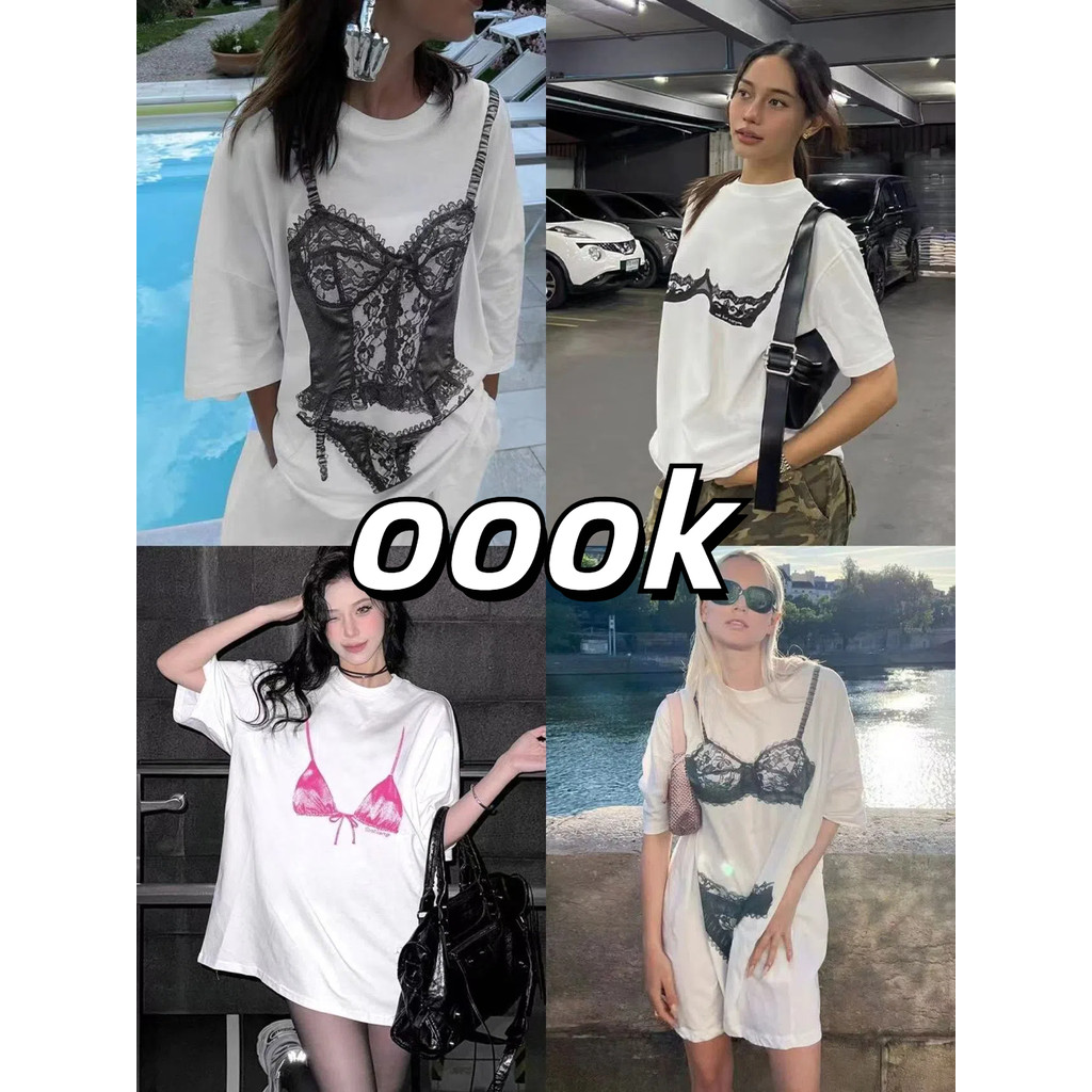 (จัดส่งตลอด 24 ชั่วโมง）OOOK Official แฟชั่นใหม่ Originality พิมพ์แขนสั้นคอกลมเสื้อยืดทรงหลวม