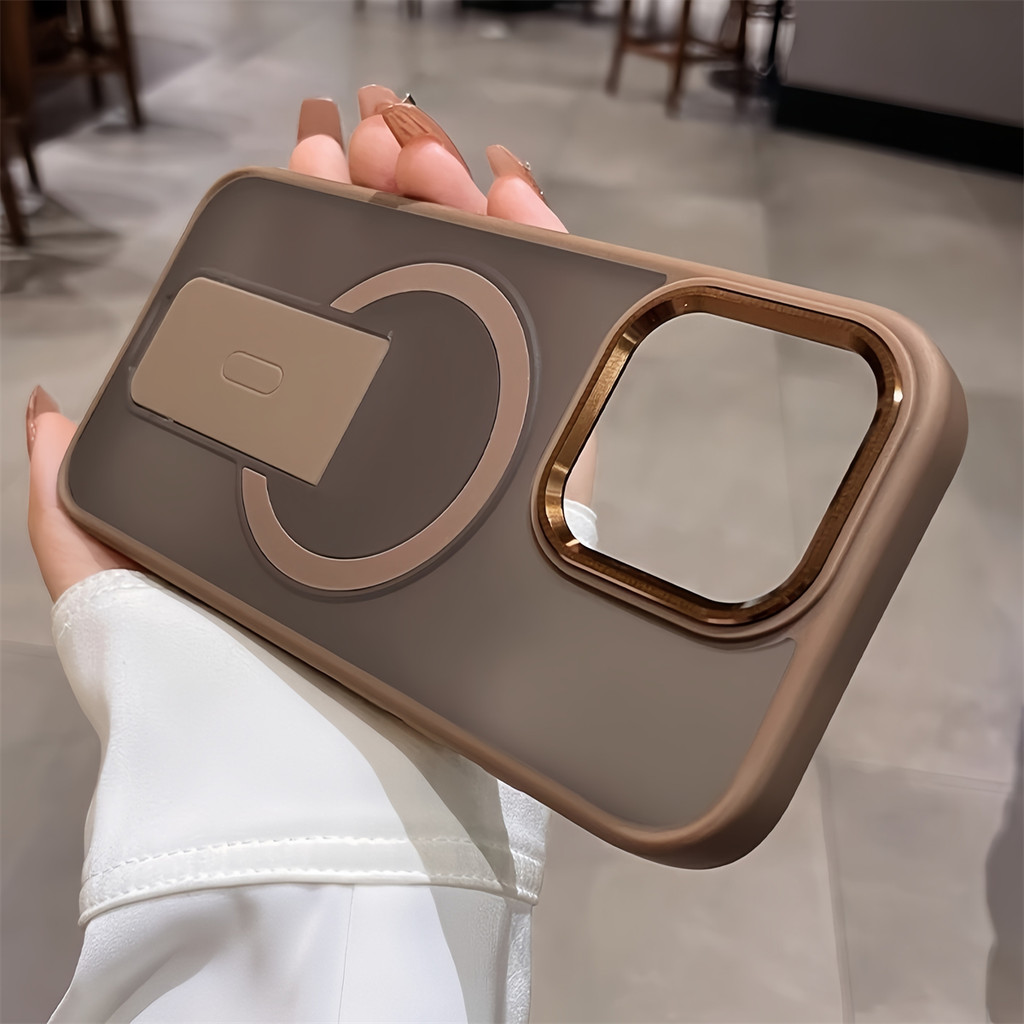 Desert Titanium แม่เหล็กพับผู้ถือขาตั้งโทรศัพท์สําหรับ IPhone 16 Pro Max 12 13 14 15 Pro Max Plus Matte อะคริลิค Hard ปกหลัง