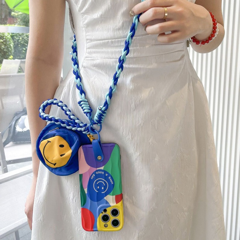 รูปแบบบล็อกสีสันสดใสเหมาะสําหรับเคสโทรศัพท์ IPhone 15 Promax 13 หญิง Apple 14 Crossbody เชือก 12 กระเป๋าใส่เหรียญ 11 รวมทุกอย่างเคส IPhone