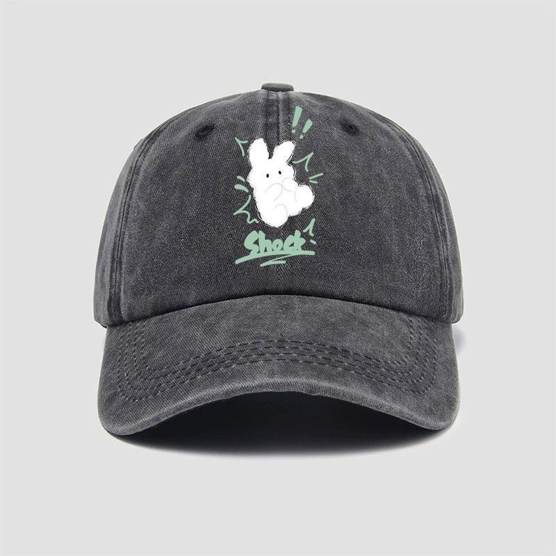 Street Wear Fun Bunny หมวกเบสบอลอเมริกัน Retro แฟชั่นผู้ชายผู้หญิงน่ารักบังแดดล้าง Distressed Cap
