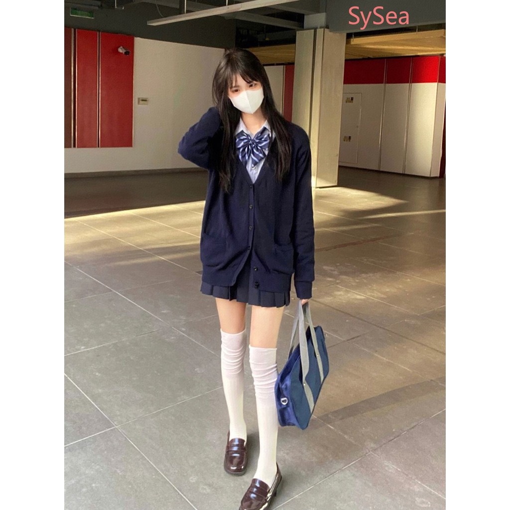 ฤดูใบไม้ร่วงของผู้หญิง Jk Preppy สไตล์ถักเสื้อกันหนาวคอวีหลวม ราคา ถูกที่สุด ดีลบีเคเค แกลเลอรีภาพที่ 6