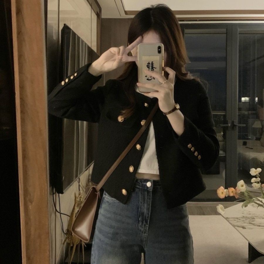เสื้อโค้ทด้านบนอารมณ์สบายๆผูกปุ่มหนาดอกไม้