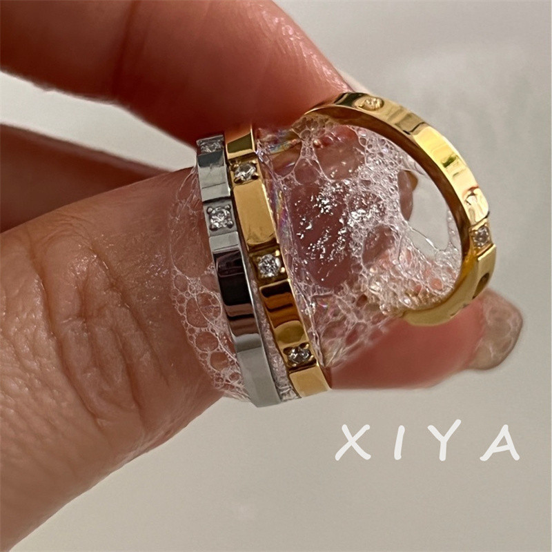 Xiya Basic Square แหวนเพทาย แหวนซ้อนเหล็กไทเทเนียม