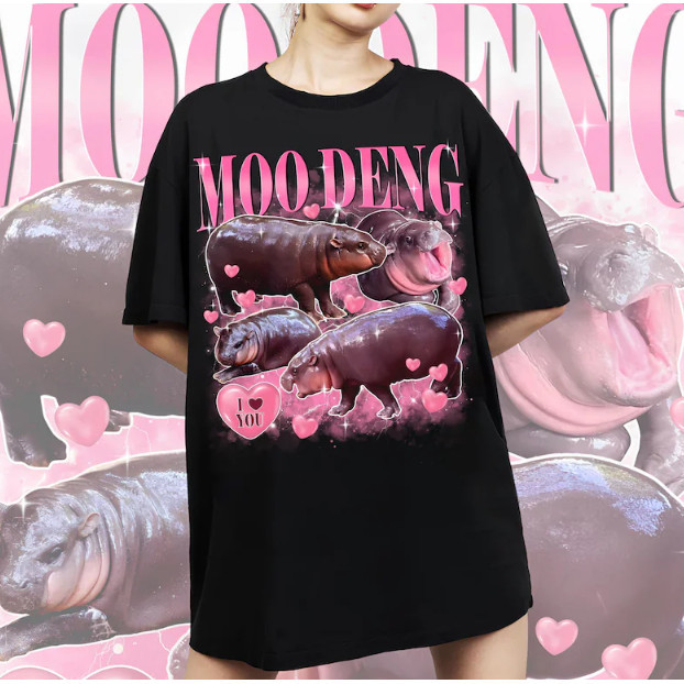COD✅ (จัดส่งในกรุงเทพฯ) MAO Shop เสื้อยืดผ้าฝ้ายแท้ Funny Baby Hippo T-Shirt , I Love Moo Deng  S-3XL #55773
