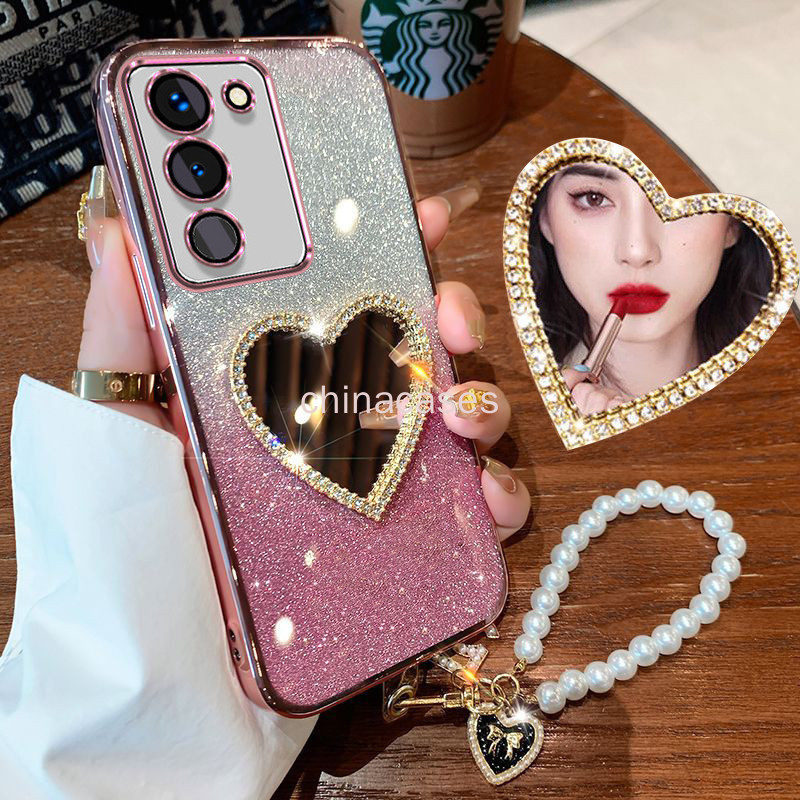 หรูหราแฟลชชุบ VIVO V29 V29E V27 V29 Pro V21 V21E V20SE V23E V23 y73 4g เคสโทรศัพท์โปร่งใส Pearl Love
