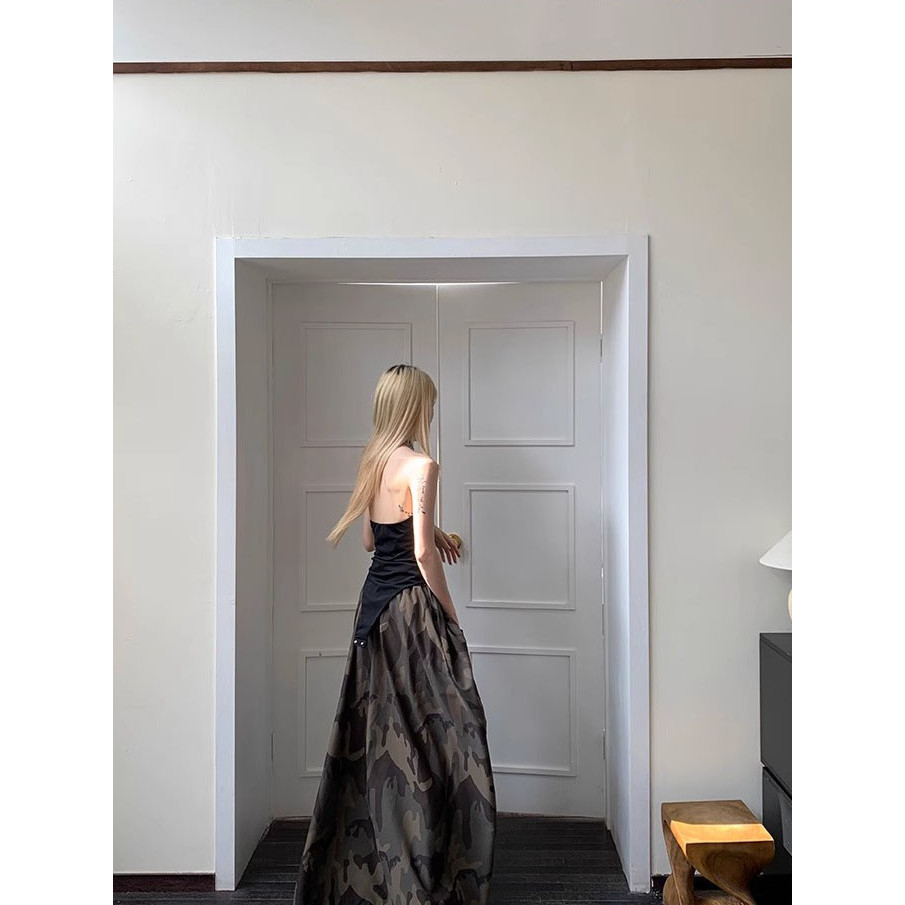 กระโปรงยาวเอวสูงสไตล์พรางสำหรับหญิง แบบย้อนยุคปี 2025 ออกแบบซอกยืดหยุ่นและดูผอมเพรียว - รูปที่ 3