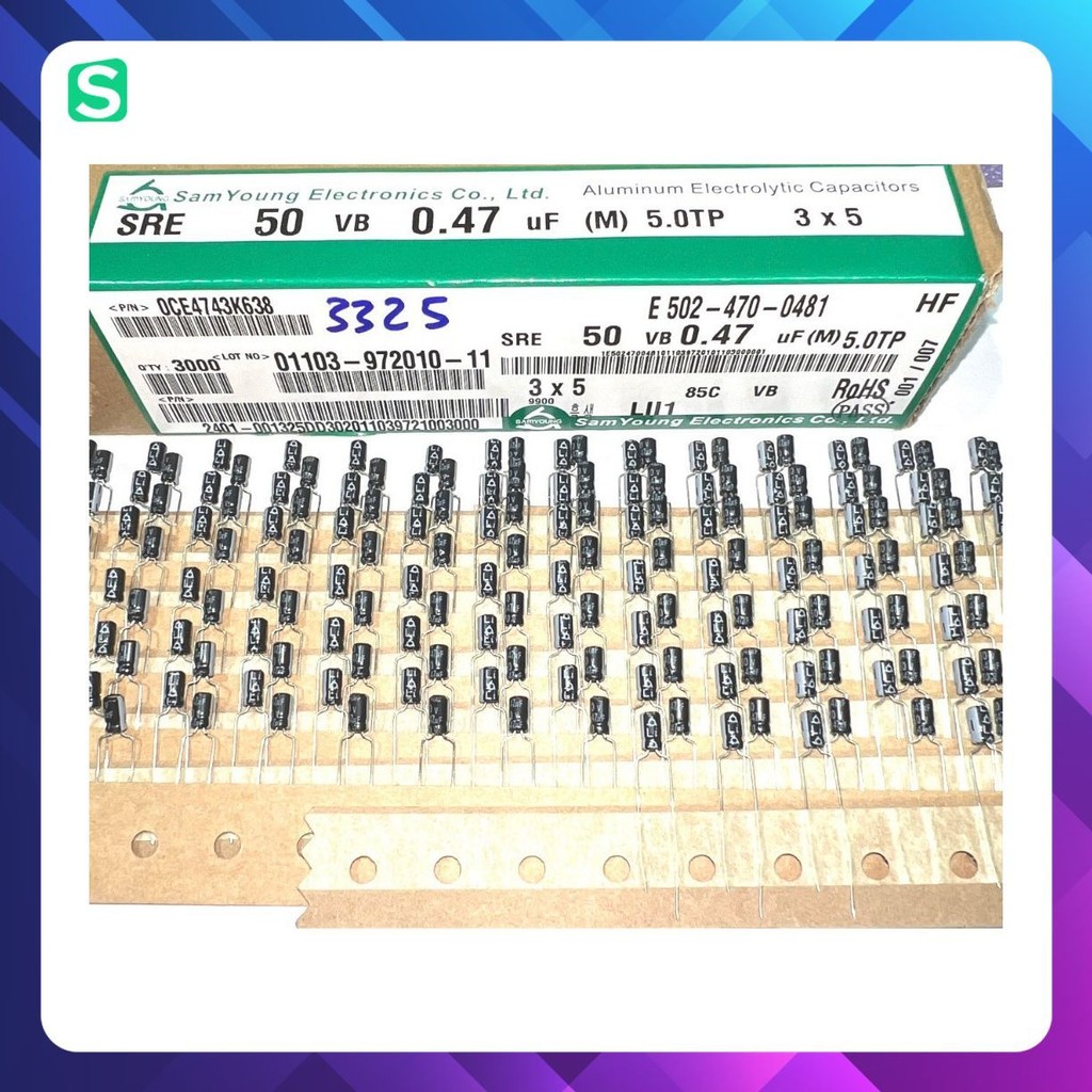 [ 20 ชิ้น ] 50V 0.47UF CAPACITOR Size: 3x5mm & 5x11mm SAMYOUNG BRAND (50V0.47UF 0.47UF 50V 0.47UF50V