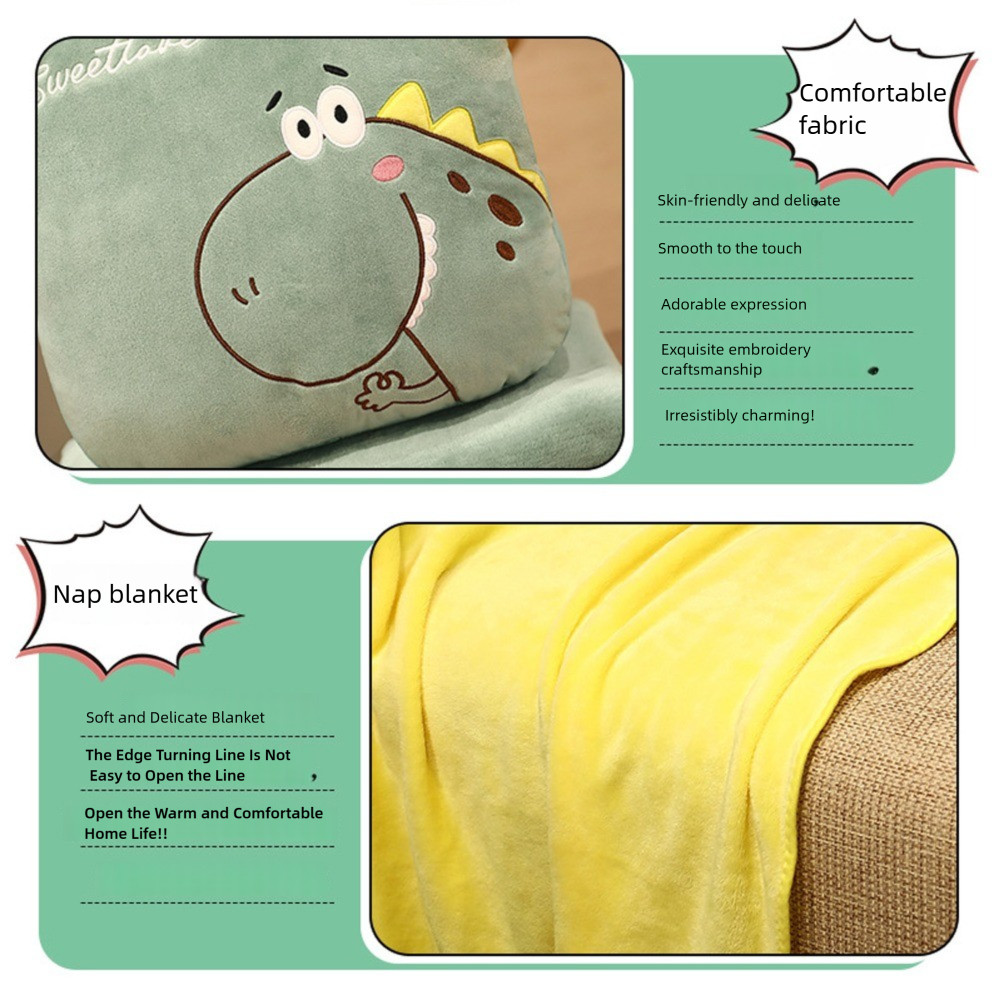 BREWZY ผ้าห่มเครื่องปรับอากาศ, หมอนตุ๊กตาการ์ตูนน่ารัก 3-in-1, เบาะหลังโซฟามัลติฟังก์ชั่นแบบพกพาพับ - รูปที่ 5