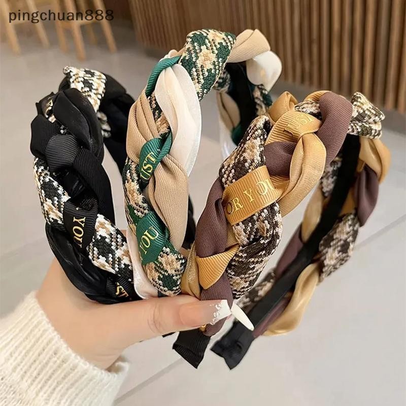 Pingchuan888 Vintage Braided Letter Hairband สําหรับผู้หญิง ck Twisted Hairband Handmade Retro Head 