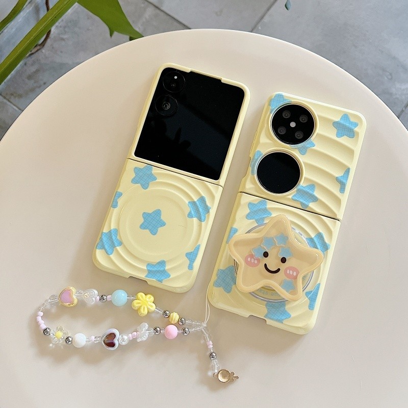 LUSHUO เคสโทรศัพท์สําหรับ Samsung Galaxy Z Flip 7 6 5 4 3 ค้นหา N2 Flip N3 Flip แฟชั่น Star สีเหลือง