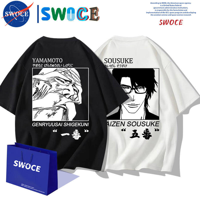 เสื้อยืดแขนสั้นผู้ชาย พิมพ์ลายDeath God Blue Dyeing Yamamoto หยวน Liuzhai ดีไซน์คลาสสิกและหล่อ พร้อมคุณสมบัติระบายอากาศได้ดี สีขาว