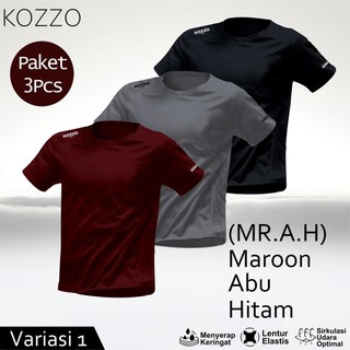 Paket 3 pcs Kaos Baju Olahraga Pria T-Shirt Jersey Lari KOZZO Bahan Dry Fit Breathable Quickdry