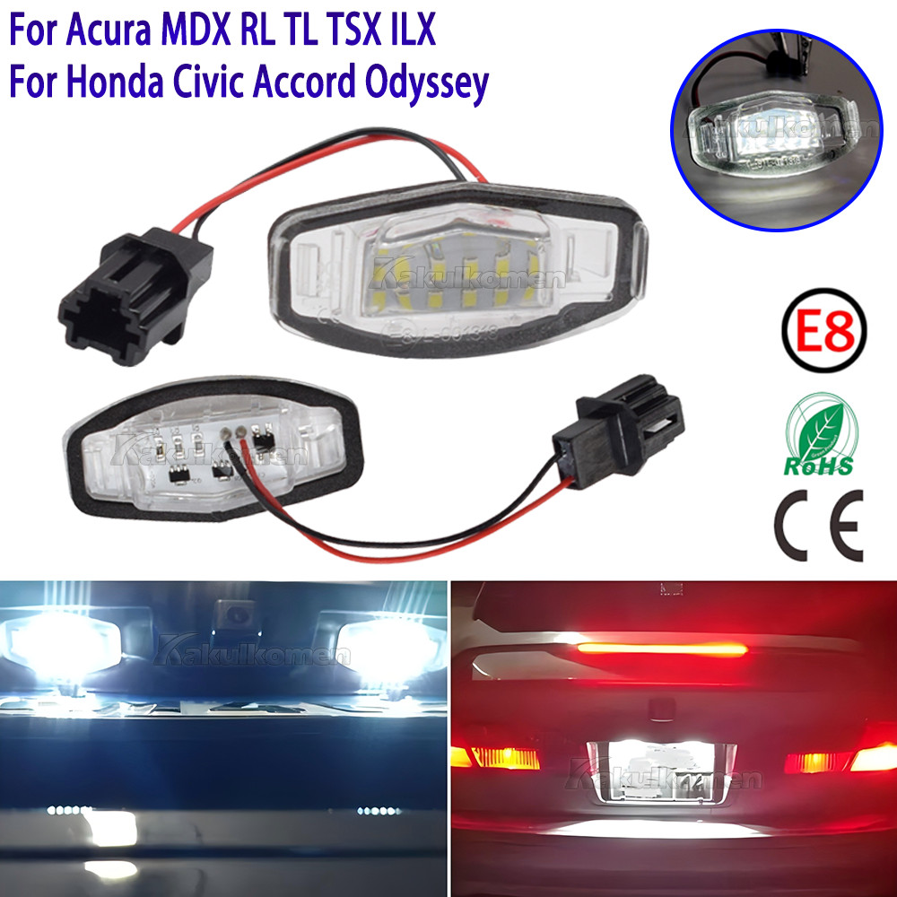 ไฟป้ายทะเบียน LED Canbus ด้านหลังจํานวนโคมไฟสีขาวสําหรับ Honda Accord Odyssey Civic Sedan City สําหรับAcura MDX TSX ILX RDX RL TL