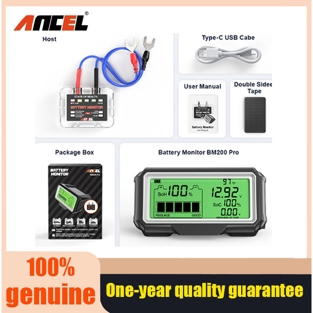 Ancel BM200 PRO 12V เครื่องทดสอบแบตเตอรี่หน้าจอ LED SOH SOC เครื่องวิเคราะห์สุขภาพแบตเตอรี่