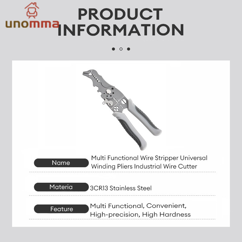 COD คีมปอกสายไฟ คีมช่างไฟฟ้าวัสดุสแตนเลส ตัดได้ทั้งสายอ่อนและสายแข็งคีมอเนกประสงค์ สามารถใช้เป็นประแจได้ด้วย unomma - รูปที่ 7