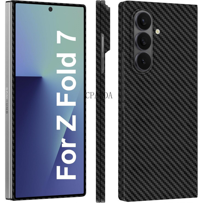 เคสคาร์บอนไฟเบอร์ Slim Thin 1500D เข้ากันได้กับ Samsung Galaxy Z Fold 7, Aramid Fiber Z Fold7 Cover รองรับการชาร์จไร้สาย, Matte Black Grey Twill [พิมพ์ NOT]